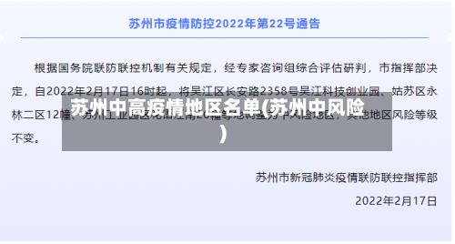 苏州中高疫情地区名单(苏州中风险)